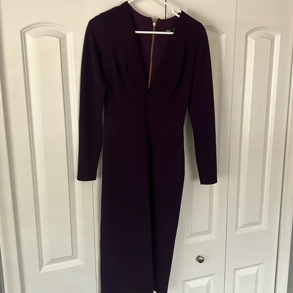 Long Sleeve Low Cut Purple Dress - Picture 1 of 4